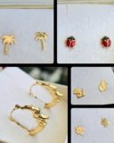 Boucles d'Oreilles animaux et plantes en or 18k