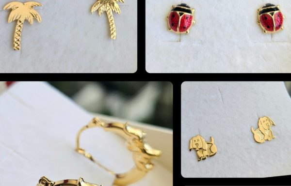 Boucles d'Oreilles animaux et plantes en or 18k