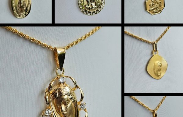 Pendentif Vierge Marie, Jésus et Saints en or 18k